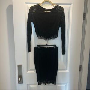 Elegant Black Lace Skirt Set
